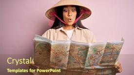  Presentation with asian map - Amazing slide deck having young-thai-tourist-woman backdrop and a tawny brown colored foreground