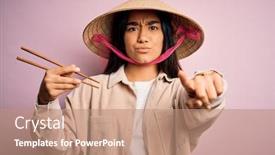 Presentation with asian chopsticks - Presentation design consisting of young-thai-woman-wearing-traditional background and a coral colored foreground