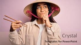  Presentation with asian chopsticks - Amazing PPT theme having young-thai-woman-wearing-traditional backdrop and a coral colored foreground