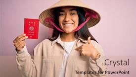  Presentation with traditional japan - Presentation design consisting of young-thai-woman-wearing-traditional background and a coral colored foreground