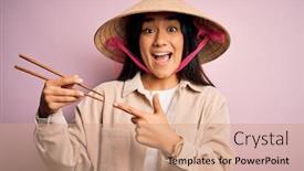  Presentation with asian chopsticks - Colorful presentation enhanced with young-thai-woman-wearing-traditional backdrop and a coral colored foreground