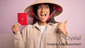  Presentation with traditional japan - Presentation design enhanced with young-thai-woman-wearing-traditional background and a coral colored foreground