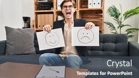  Presentation with happy angry - Presentation design with young-therapist-man-working background and a  colored foreground