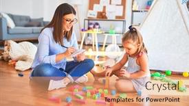  Presentation with taking notes - Slide set with young-therapist-woman-speaking background and a coral colored foreground
