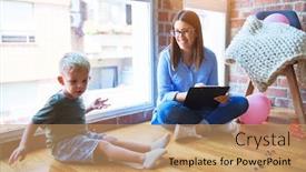  Presentation with woman child - PPT theme enhanced with young-therapist-woman-speaking background and a coral colored foreground