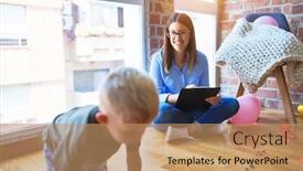  Presentation with behaviour - PPT theme enhanced with young-therapist-woman-speaking background and a coral colored foreground