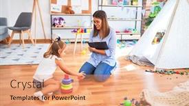  Presentation with behaviour - PPT layouts with young-therapist-woman-speaking background and a coral colored foreground