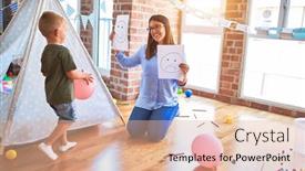  Presentation with speaking - Beautiful PPT theme featuring young-therapist-woman-speaking backdrop and a lemonade colored foreground