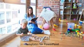  Presentation with woman child - Slide set with young-therapist-woman-speaking background and a coral colored foreground