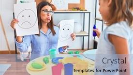  Presentation with behaviour - Presentation theme with young-therapist-woman-speaking background and a light blue colored foreground