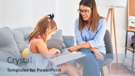  Presentation with taking notes - PPT theme enhanced with young-therapist-woman-speaking background and a light blue colored foreground