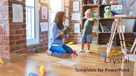  Presentation with woman child - Presentation theme with young-therapist-woman-speaking background and a coral colored foreground