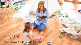  Presentation with taking notes - Cool new slide deck with young-therapist-woman-speaking backdrop and a coral colored foreground