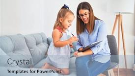  Presentation with taking notes - PPT theme enhanced with young-therapist-woman-speaking background and a light blue colored foreground