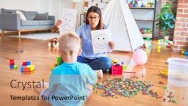  Presentation with behaviour - Slides enhanced with young-therapist-woman-speaking background and a coral colored foreground