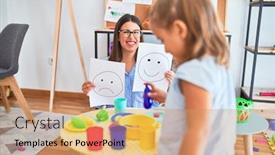  Presentation with behaviour - Amazing slide deck having young-therapist-woman-speaking backdrop and a coral colored foreground
