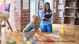  Presentation with woman child - Beautiful slide deck featuring young-therapist-woman-speaking backdrop and a coral colored foreground