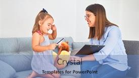  Presentation with taking notes - Theme featuring young-therapist-woman-speaking background and a teal colored foreground