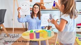  Presentation with behaviour - Beautiful PPT theme featuring young-therapist-woman-speaking backdrop and a coral colored foreground