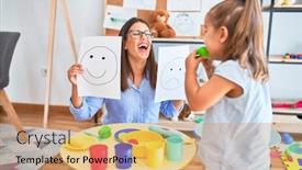  Presentation with behaviour - Cool new presentation theme with young-therapist-woman-speaking backdrop and a coral colored foreground