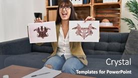  Presentation with psychology anger - Presentation theme featuring young-therapist-woman-working background and a dark gray colored foreground