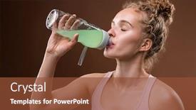  Presentation with plastic bottle - Beautiful PPT theme featuring young-thirsty-active-woman backdrop and a tawny brown colored foreground