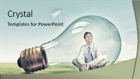  Presentation with light bulb - Cool new PPT layouts with young thoughtful businessman trapped inside backdrop and a lemonade colored foreground