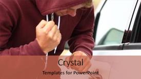  Presentation with car door lock - PPT theme enhanced with young thug stealing a car background and a red colored foreground