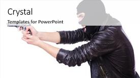  Presentation with gun problem - PPT theme consisting of young thug with gun isolated background and a white colored foreground