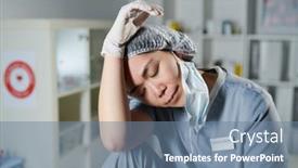  Presentation with tired - PPT layouts consisting of young-tired-asian-nurse background and a seafoam green colored foreground