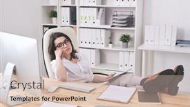  Presentation with monitor computer - Colorful slides enhanced with young-tired-businesswoman-with-touchpad backdrop and a lemonade colored foreground