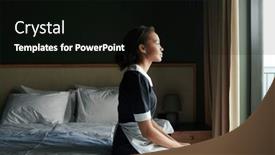  Presentation with bed hotel - Presentation with young-tired-chambermaid-in-uniform background and a black colored foreground