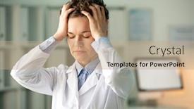  Presentation with pharmacist - Audience pleasing PPT theme consisting of young-tired-female-chemist backdrop and a coral colored foreground