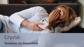  Presentation with headphones - Theme featuring young-tired-long-haired-man background and a light blue colored foreground