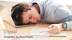  Presentation with tired - Colorful presentation theme enhanced with young-tired-man-exhausted backdrop and a lemonade colored foreground