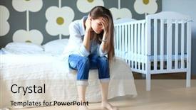  Presentation with young children - Presentation featuring young tired woman sitting background and a soft green colored foreground