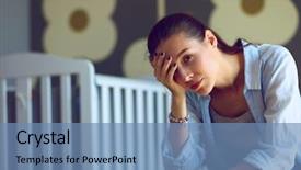  Presentation with caring - Theme with young tired woman sitting background and a teal colored foreground