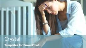  Presentation with young children - Beautiful slide deck featuring young tired woman sitting on the bed near children's cot backdrop and a teal colored foreground