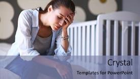  Presentation with tired - Audience pleasing PPT layouts consisting of young tired woman sitting backdrop and a seafoam green colored foreground