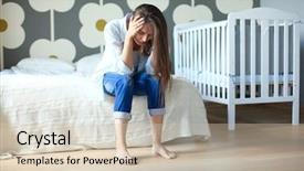  Presentation with young children - Slide set consisting of young tired woman sitting background and a soft green colored foreground