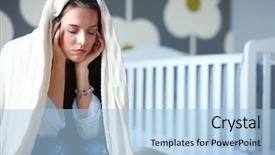 Presentation with young children - PPT theme with young tired woman sitting background and a light blue colored foreground