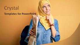  Presentation with city map - Amazing slide deck having young-tourist-girl-on-vacation backdrop and a yellow colored foreground