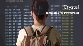  Presentation with tourist - Presentation design enhanced with young-tourist-looking-cancelled-flights background and a dark gray colored foreground