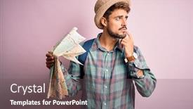  Presentation with city map - Cool new presentation theme with young-tourist-man-on-vacation backdrop and a gray colored foreground