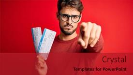  Presentation with bakground - Amazing presentation theme having young-tourist-man-on-vacation backdrop and a crimson colored foreground