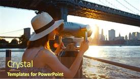  Presentation with tourist - Audience pleasing presentation theme consisting of young-tourist-on-the-view backdrop and a tawny brown colored foreground