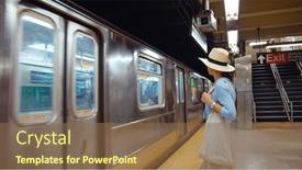  Presentation with new york city - Cool new slide deck with young-tourist-waiting backdrop and a tawny brown colored foreground