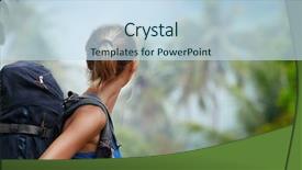  Presentation with tropical forest - Colorful slide set enhanced with young tourist with backpack walking backdrop and a sky blue colored foreground