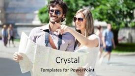  Presentation with tourists - Slides having young tourists reading a map background and a lemonade colored foreground