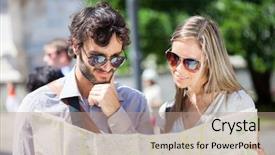  Presentation with sydney map - PPT theme featuring young tourists reading a map background and a coral colored foreground